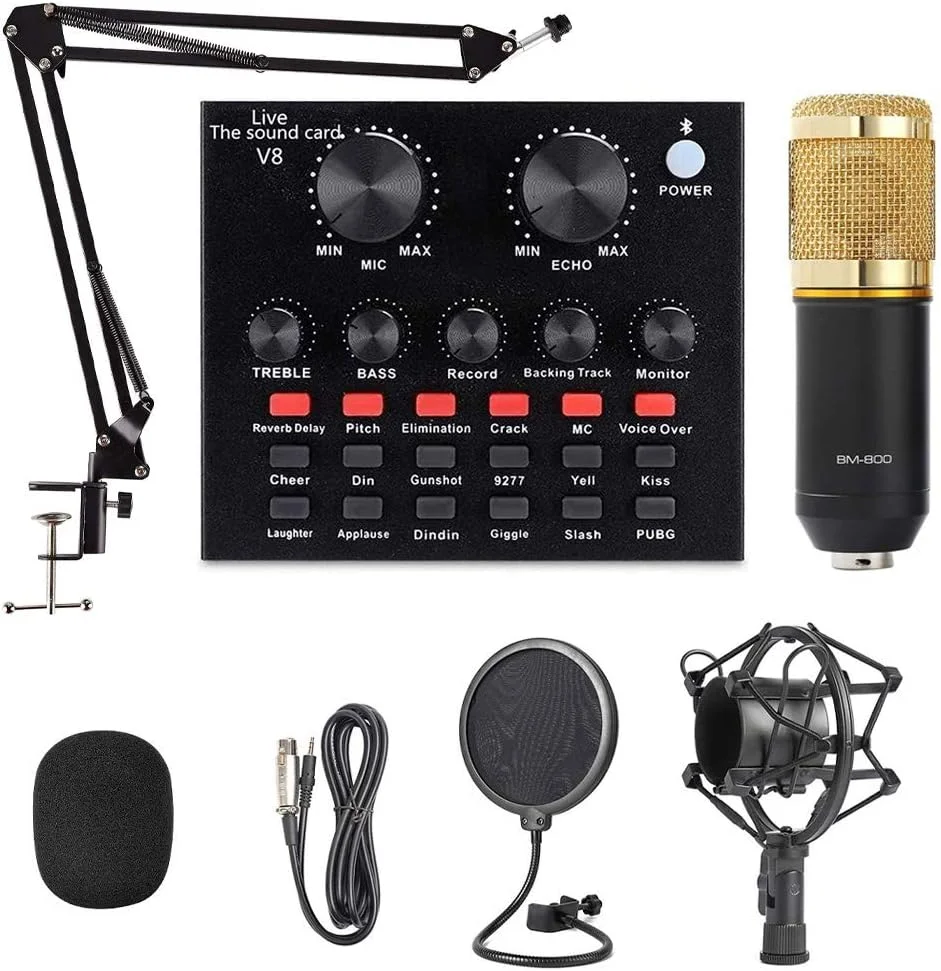 BM 800 Studio Microphone Kit with V8 Sound Card Professional Condenser Mic for Recording